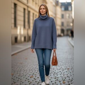 Massimo Dutti Cashmere Blue Cowl Neck Sweater